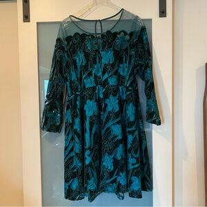 Anthropologie Teal Floral Mesh Dress. Size 20W.